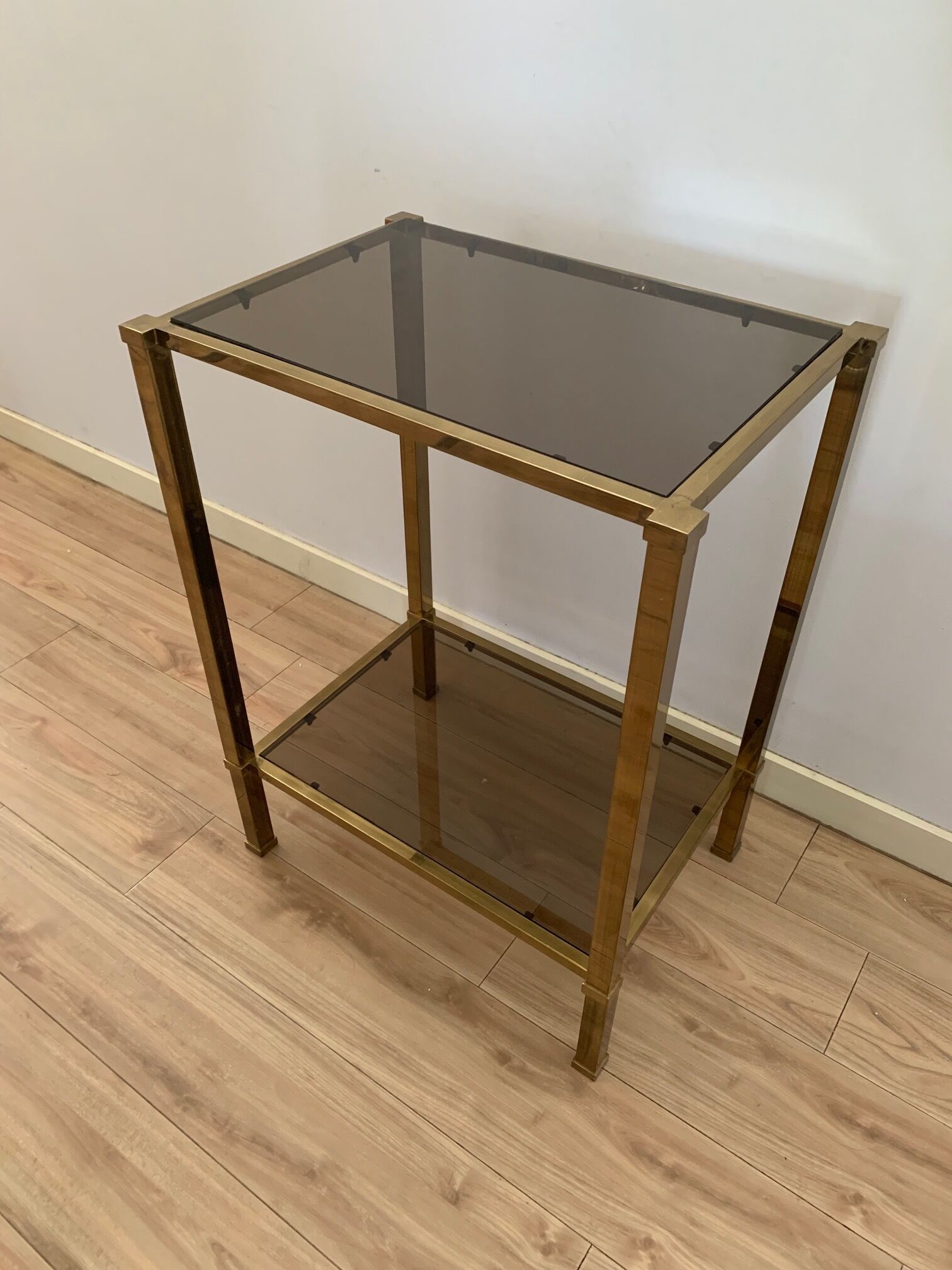 Brass console and smoked glass italy 1970