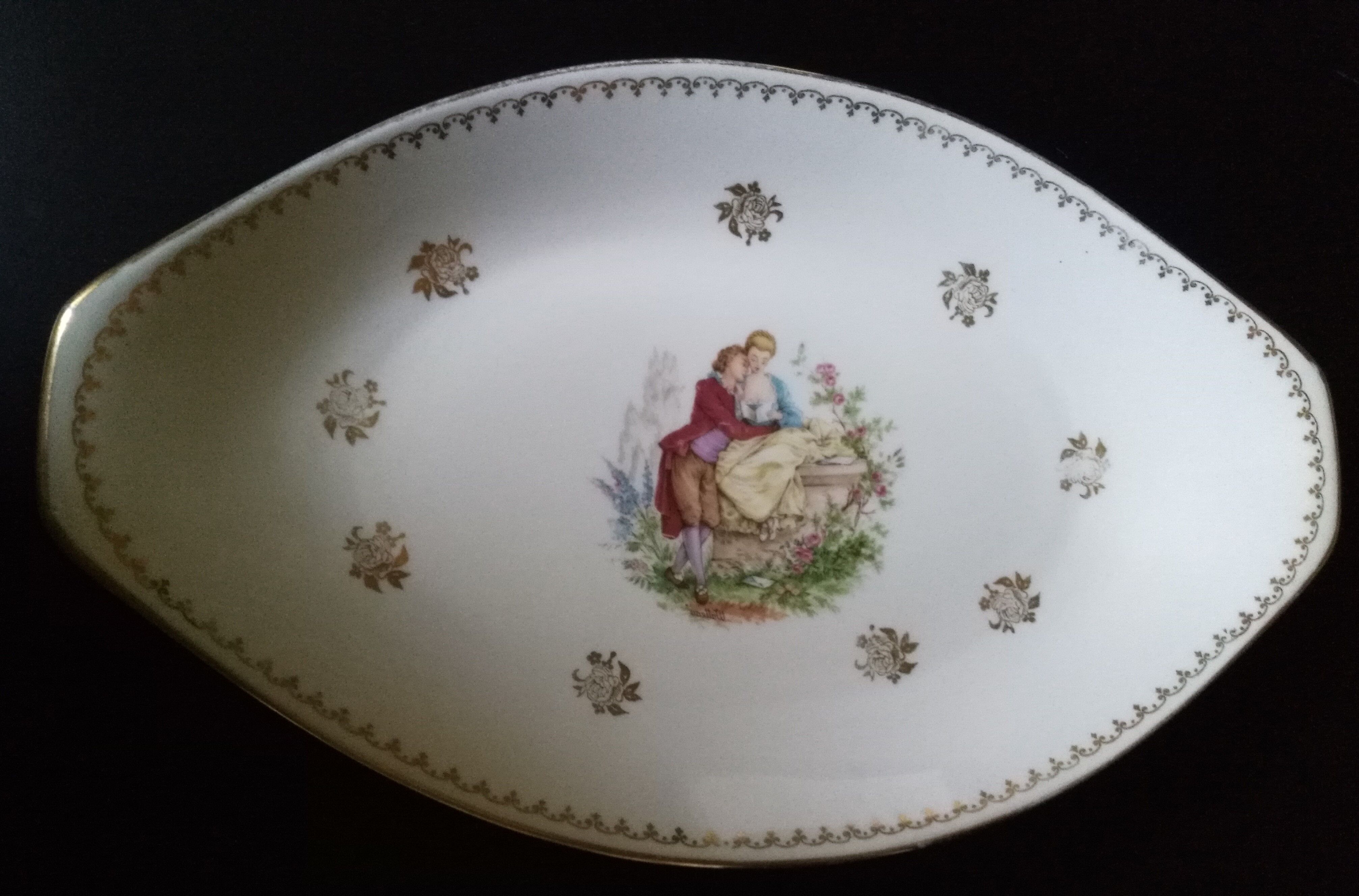 Diamond dish in Limoges porcelain decoration gallant scene