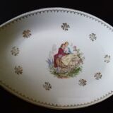 Diamond dish in Limoges porcelain decoration gallant scene