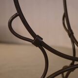 Folding wrought iron table base and indoor/outdoor glass top
