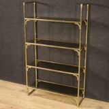 Italian Bookshelf In Golden Metal With Glass Shelves