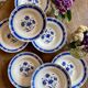 Set of 8 antique soup plates, blue flower decorations