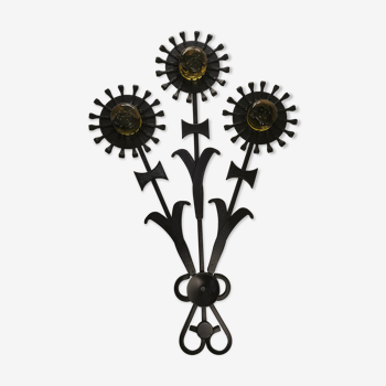Vintage Scandinavian wall sculpture in iron and glass