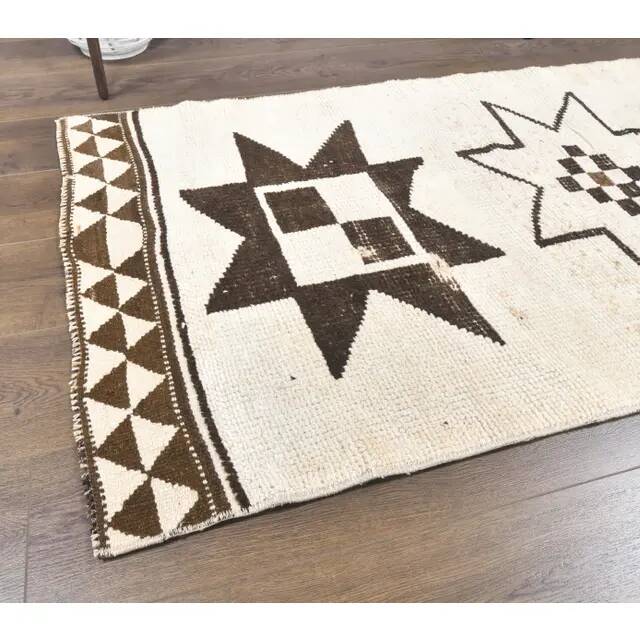 Vintage Geometric Turkish Oushak Hand-Knotted Runner 88x320