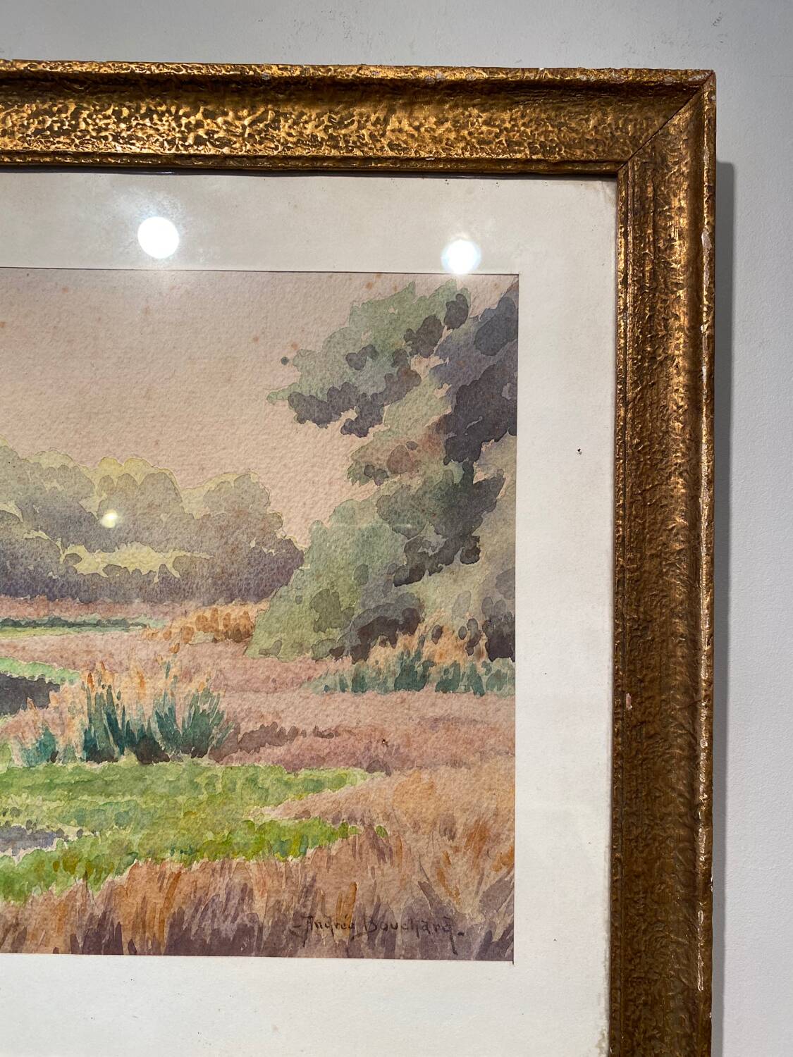 Old painting, landscape signed Andrée Bouchard 20th century