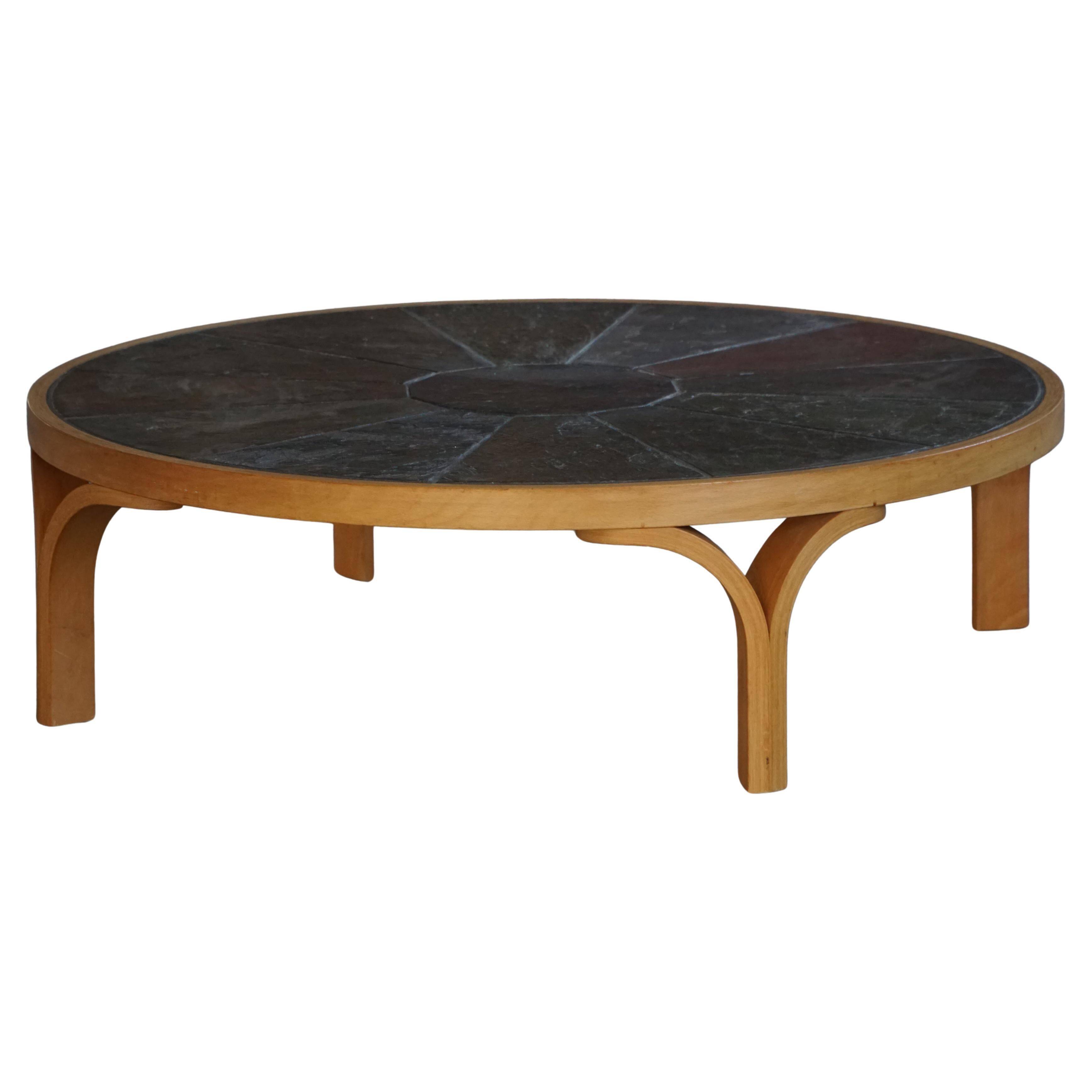 Danish coffee table from the mid-20th century, wooden frame and ceramic tiled top.