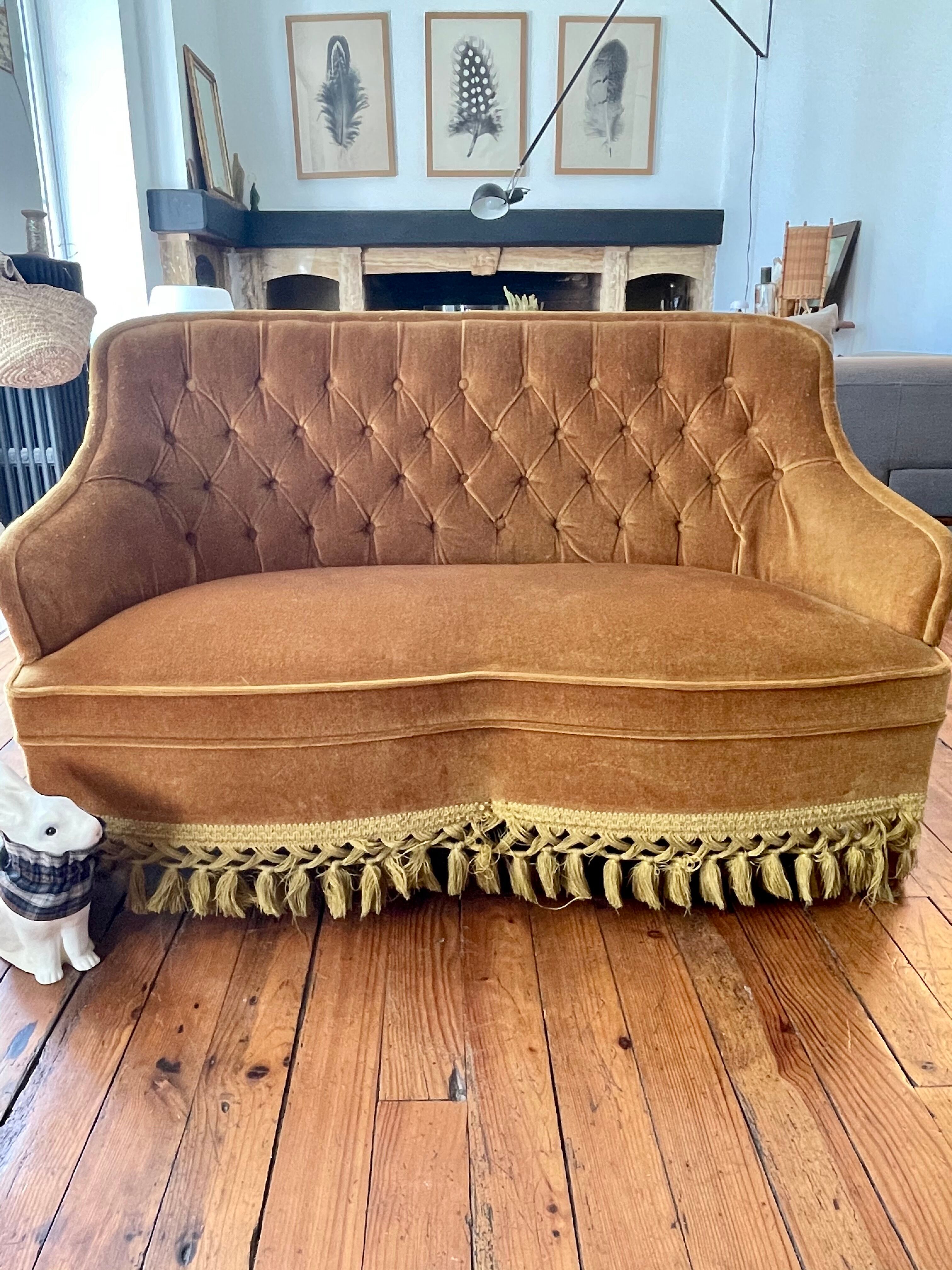 Mustard velvet toad sofa