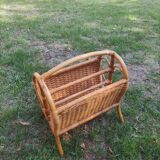 Rattan and wood magazine rack