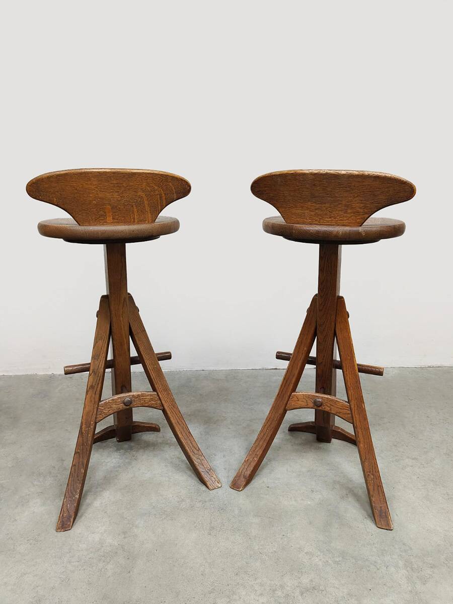 Vintage brutalist wooden bar stools