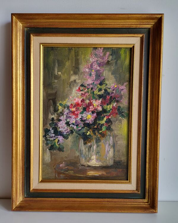 Tableau Nature morte au bouquet de fleurs Huile sur toile Cadre bois