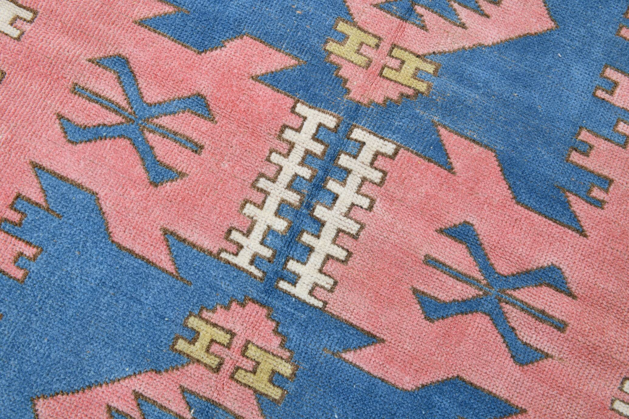 5x6 Blue & Pink Vintage Rug, Handmade Wool Turkish Rug, 141x184Cm