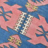 5x6 Blue & Pink Vintage Rug, Handmade Wool Turkish Rug, 141x184Cm