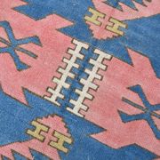 Tapis vintage bleu et rose 5x6, tapis turc en laine fait main, 141x184 cm