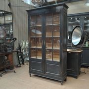 Vitrine bibliothèque en chêne massif et sapin 1920 patinée noir