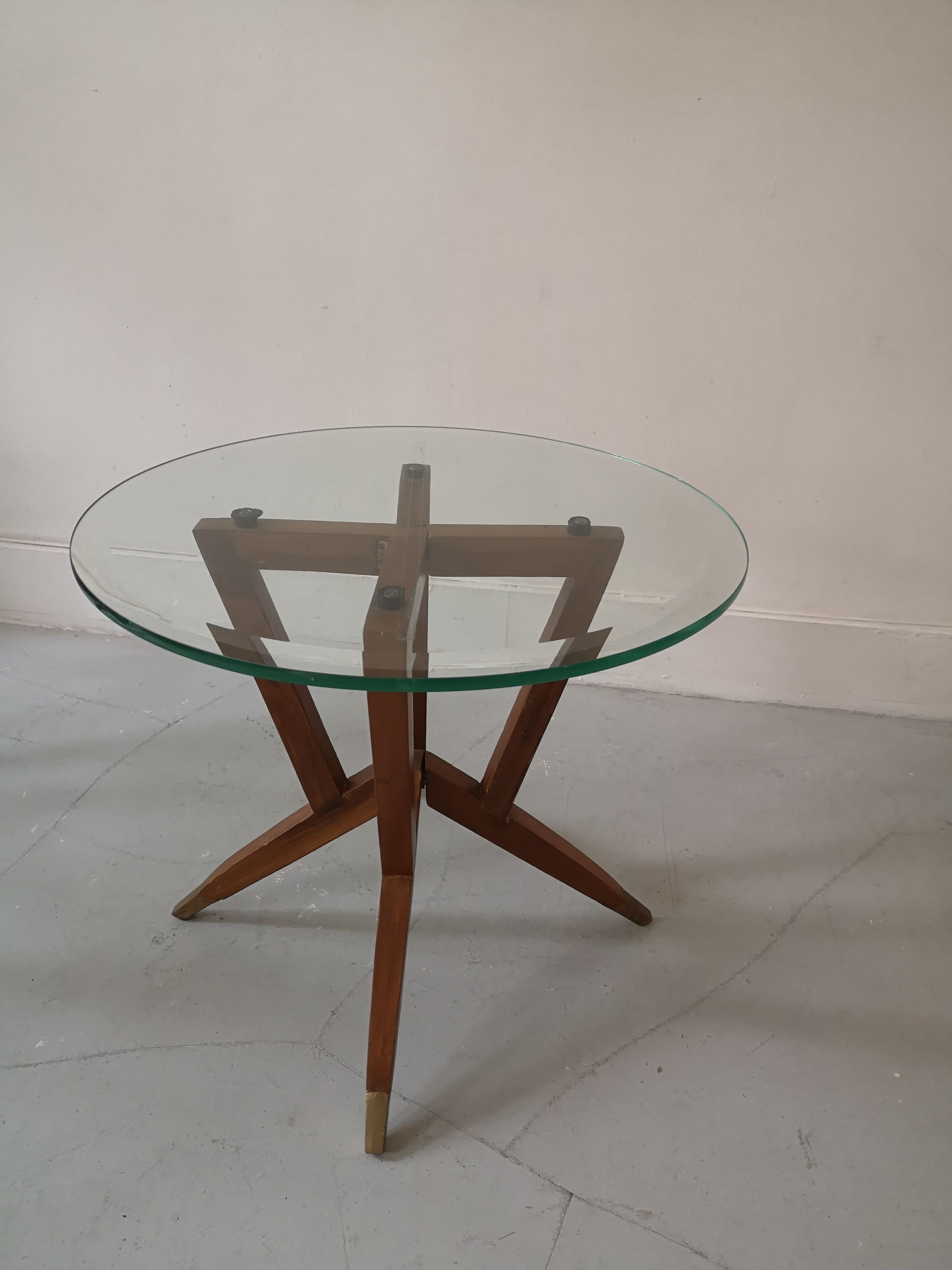 Scandinavian coffee table in star wood and glass 1970
