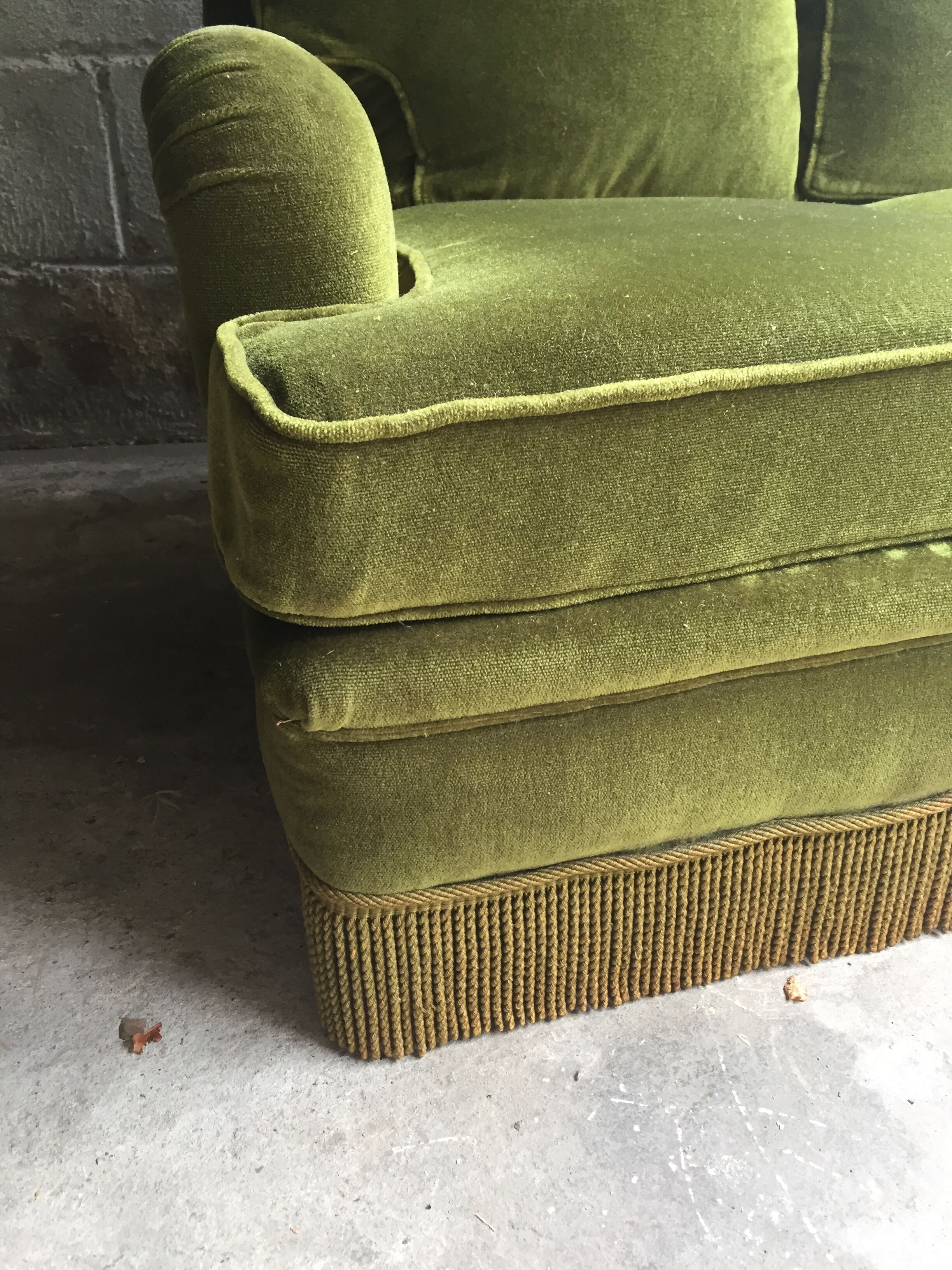 Vintage green velvet sofa