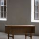 Free-standing oak desk by Henning Kjærnulf, mid-century Danish modernism, 1950s.