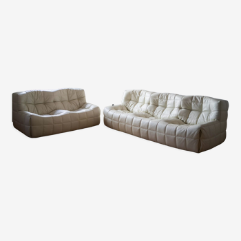 Set of two white leather sofas "Kashima" Ligne Roset designed by Michel Ducaroy