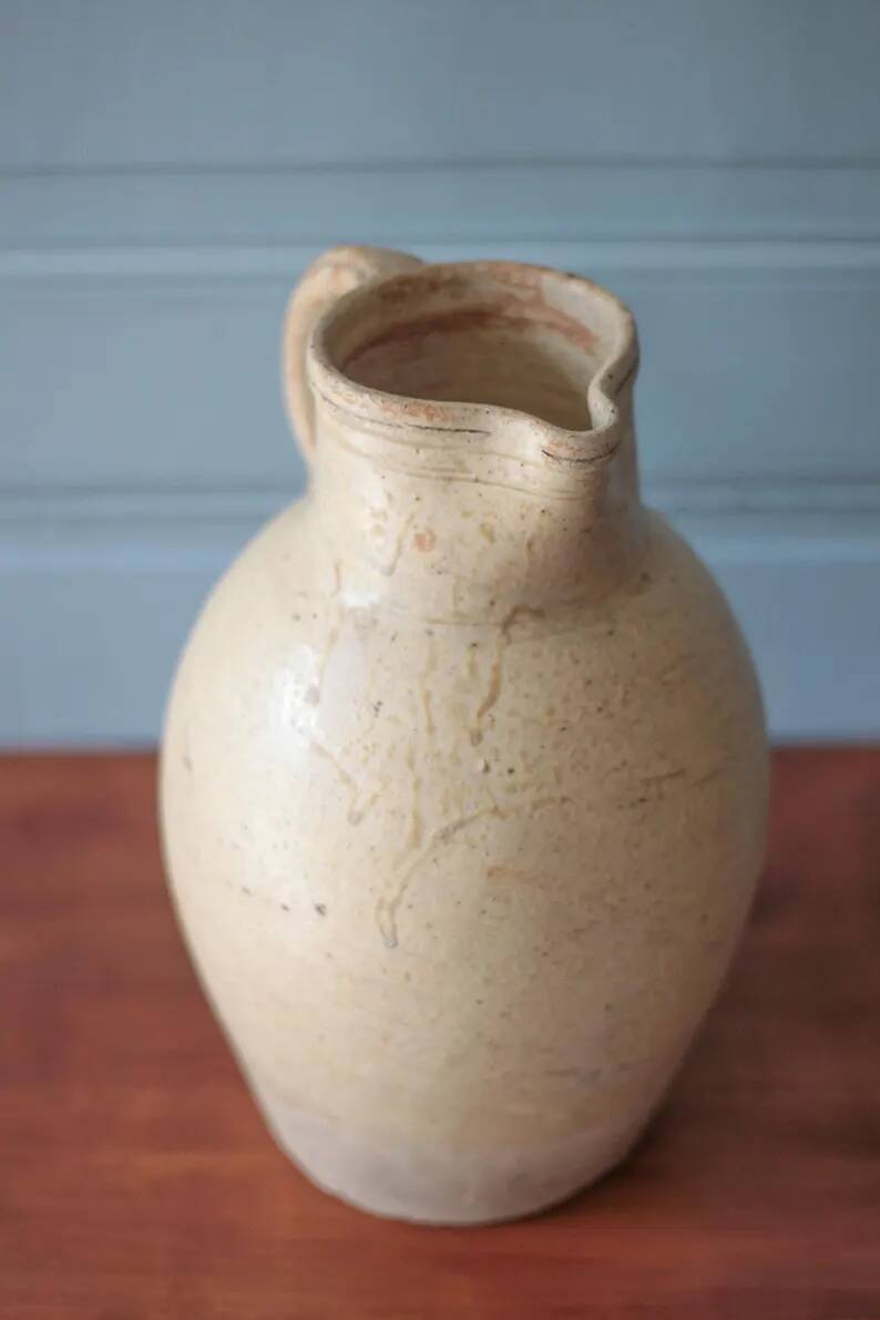 Large vintage stoneware pitcher, vintage carafe, jug, kitchen, collection, pottery, stoneware pitcher.