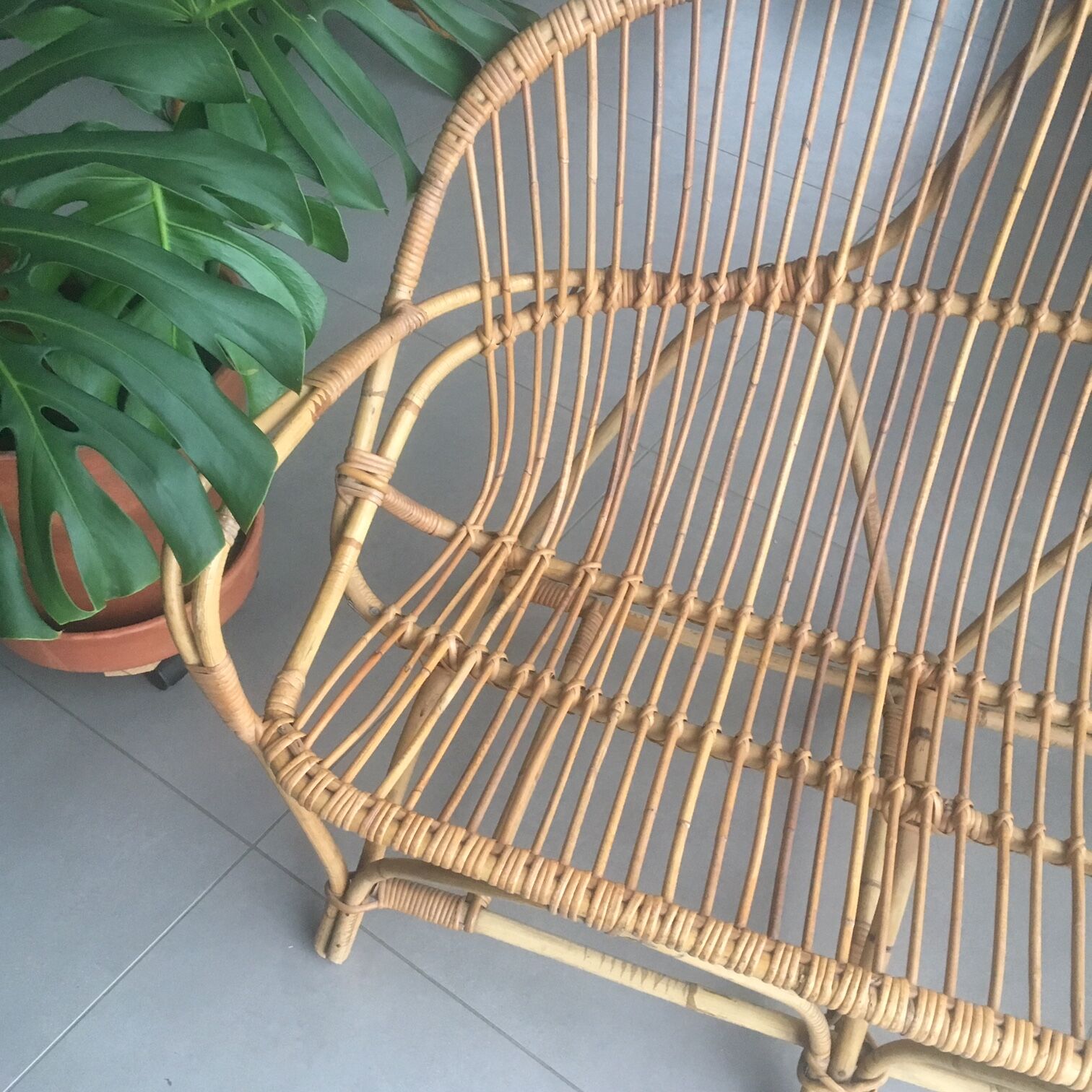 Banquette rotin vintage
