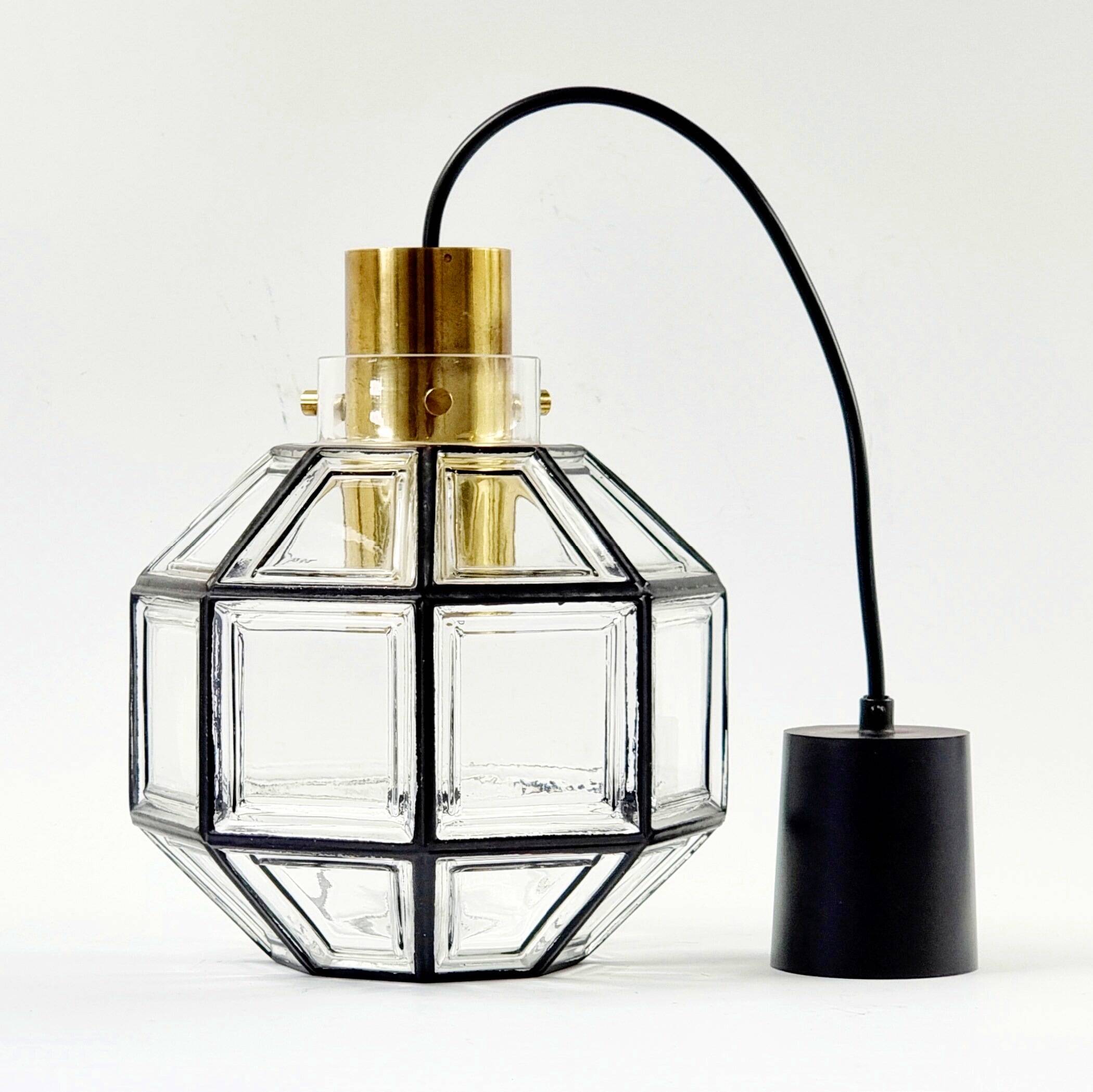Paire de plafonniers/suspensions en fer et verre transparent du milieu du siècle, Limburg, Allemagne, années 1960