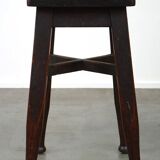 Antique English solid oak stool with a touch of art nouveau style
