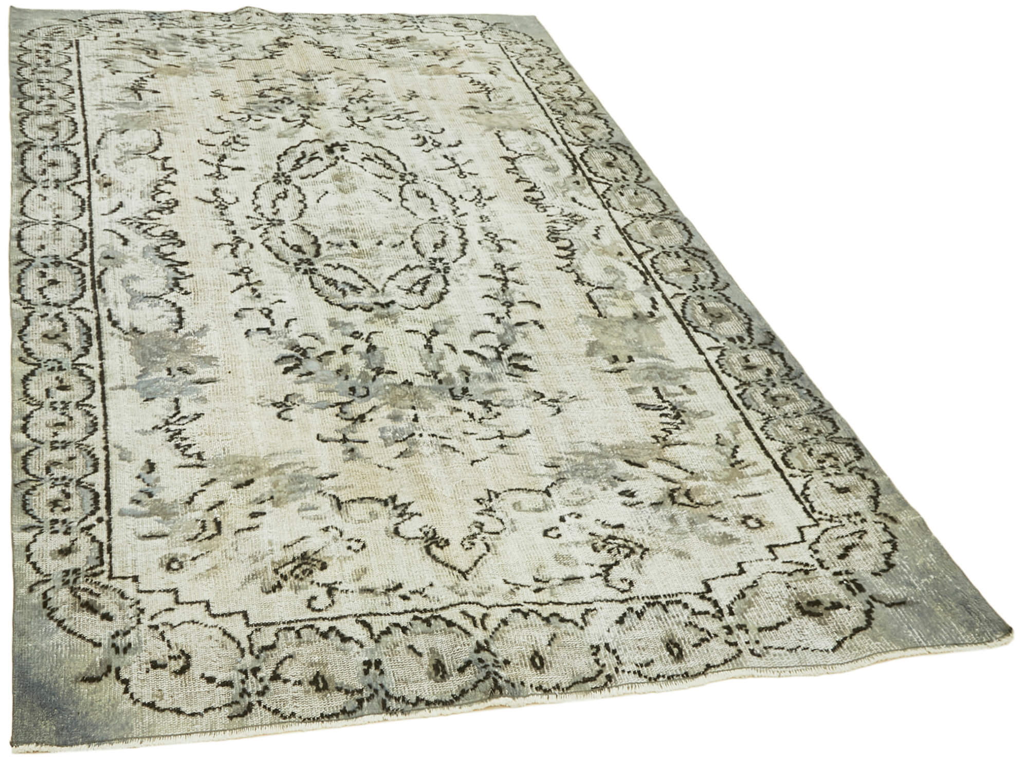 Handmade Distressed Oriental 1980s 184 cm x 283 cm Grey Rug