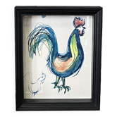 Badoisel charles, watercolor blue rooster framed 20th century