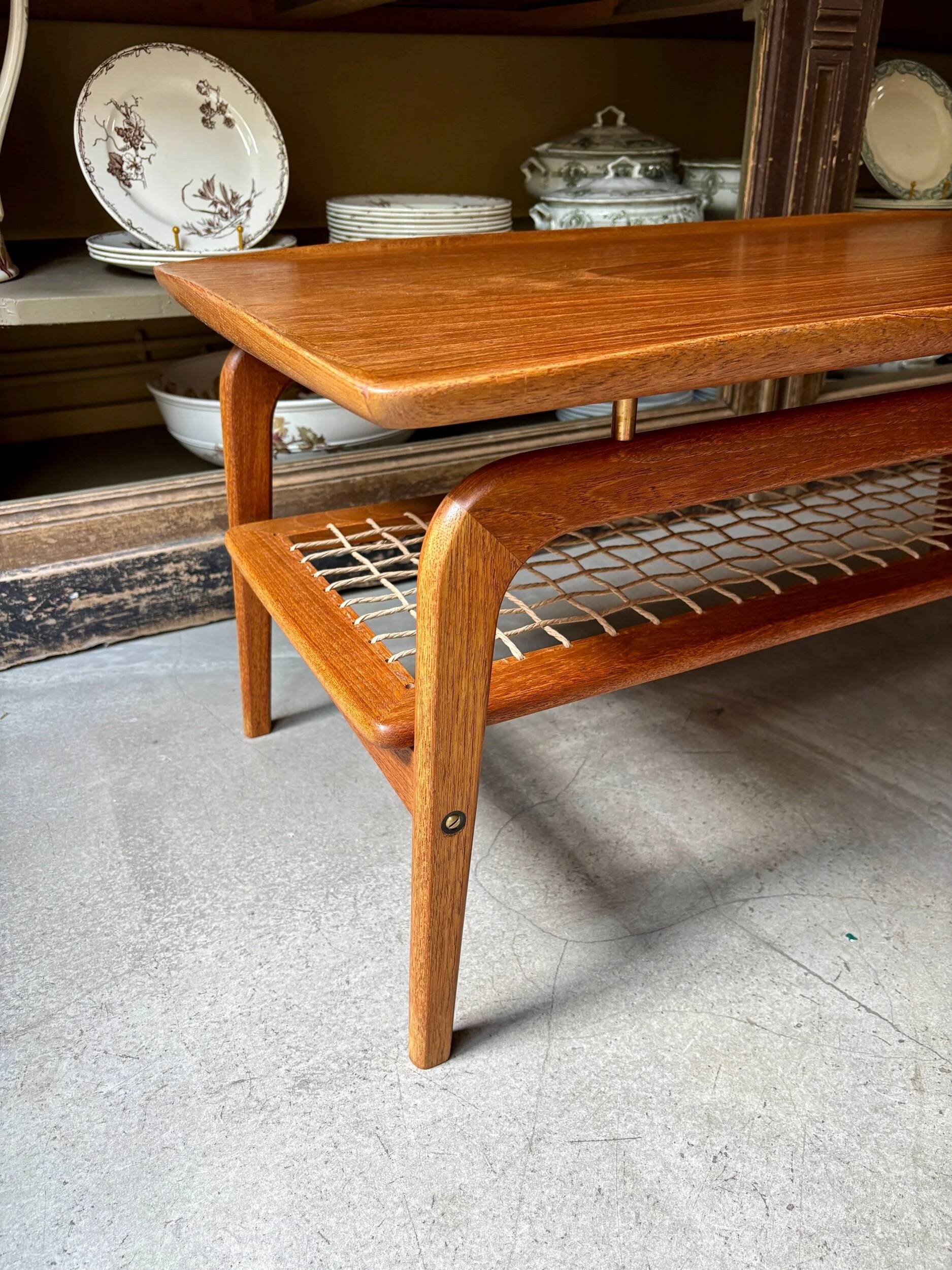 Danish coffee table in teak and rope by Arne Hovmand Olsen