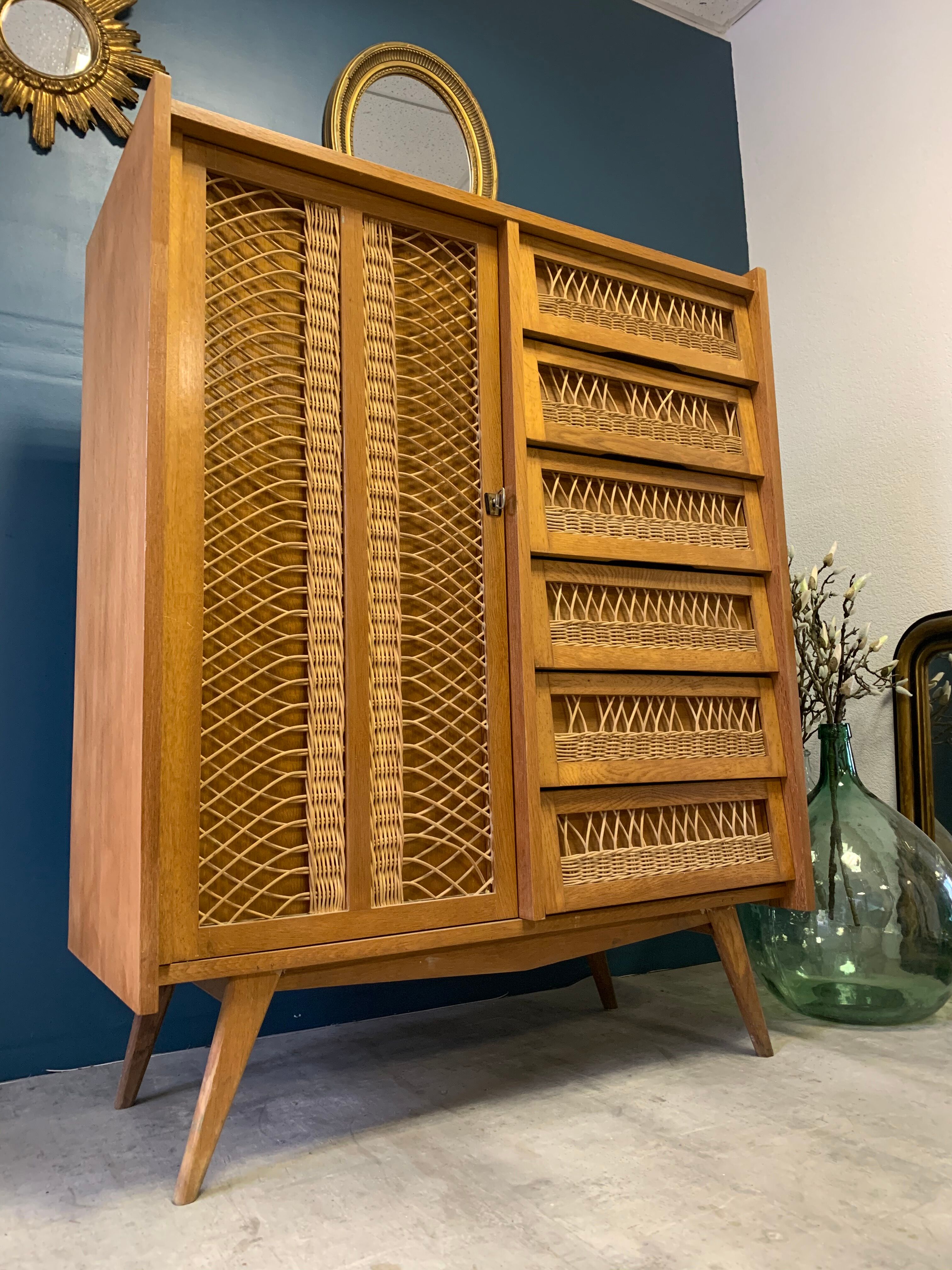Vintage wood/wicker cabinet
