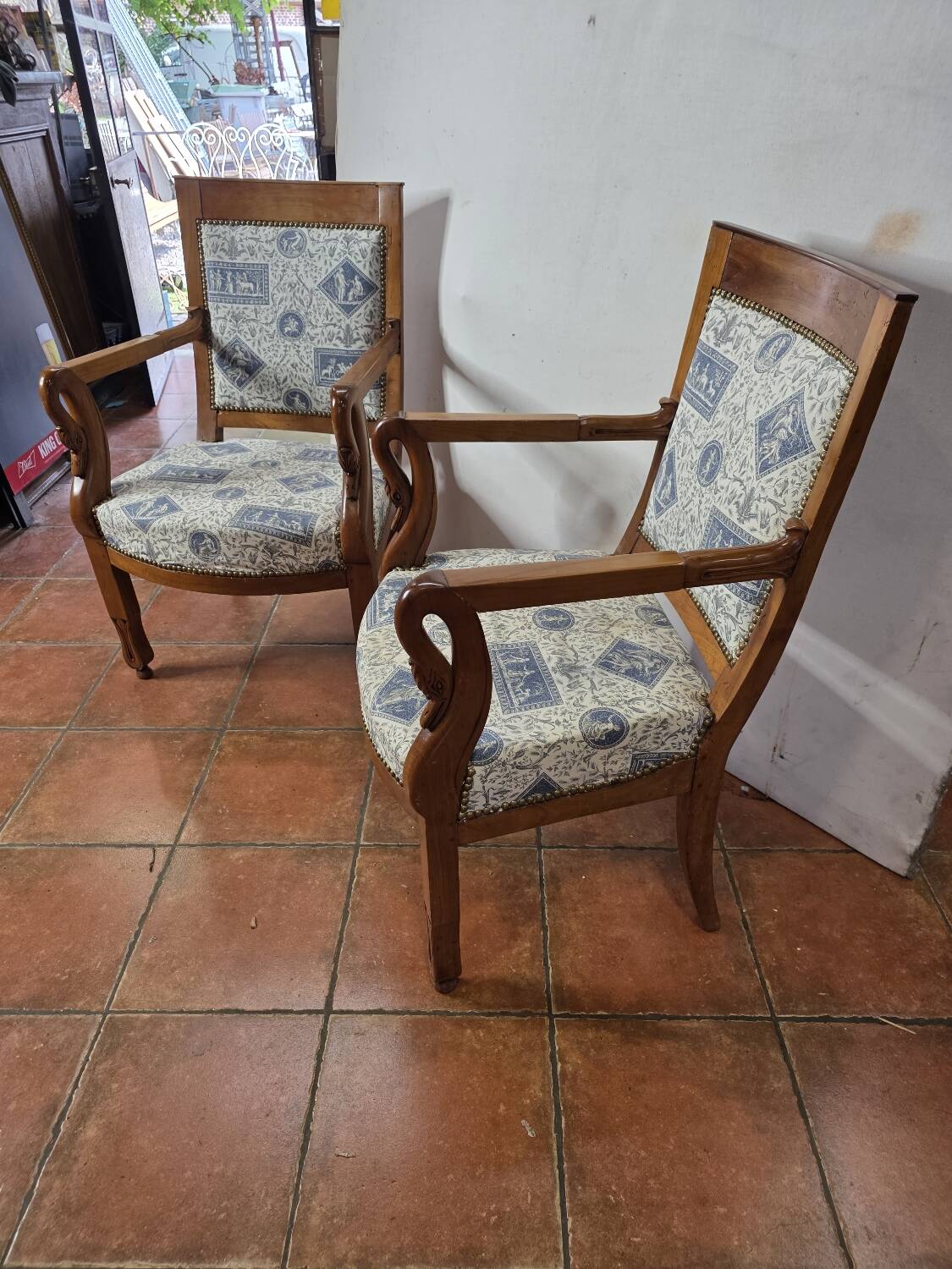 Pair of 19th century restoration armchairs in cherry wood