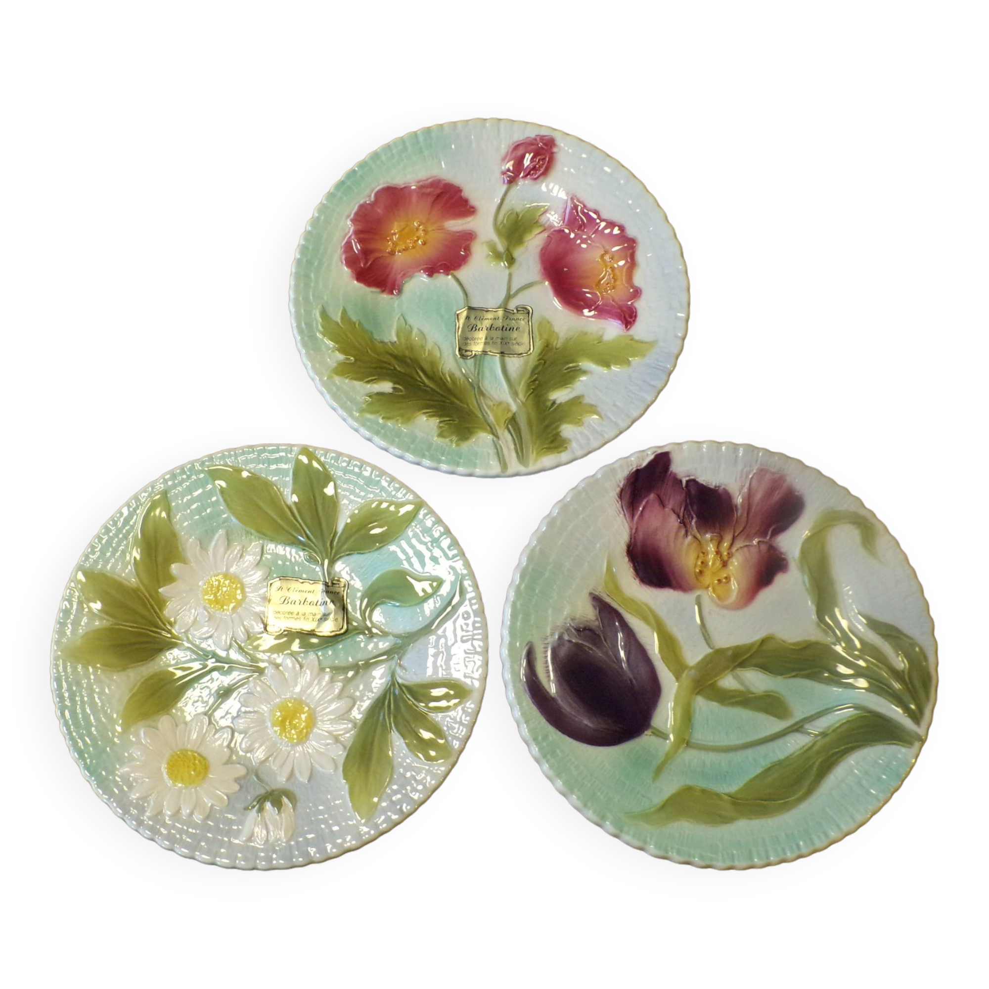 Set of 3 St Clément flower slip plates