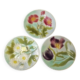 Lot 3 assiettes barbotine St Clément fleurs