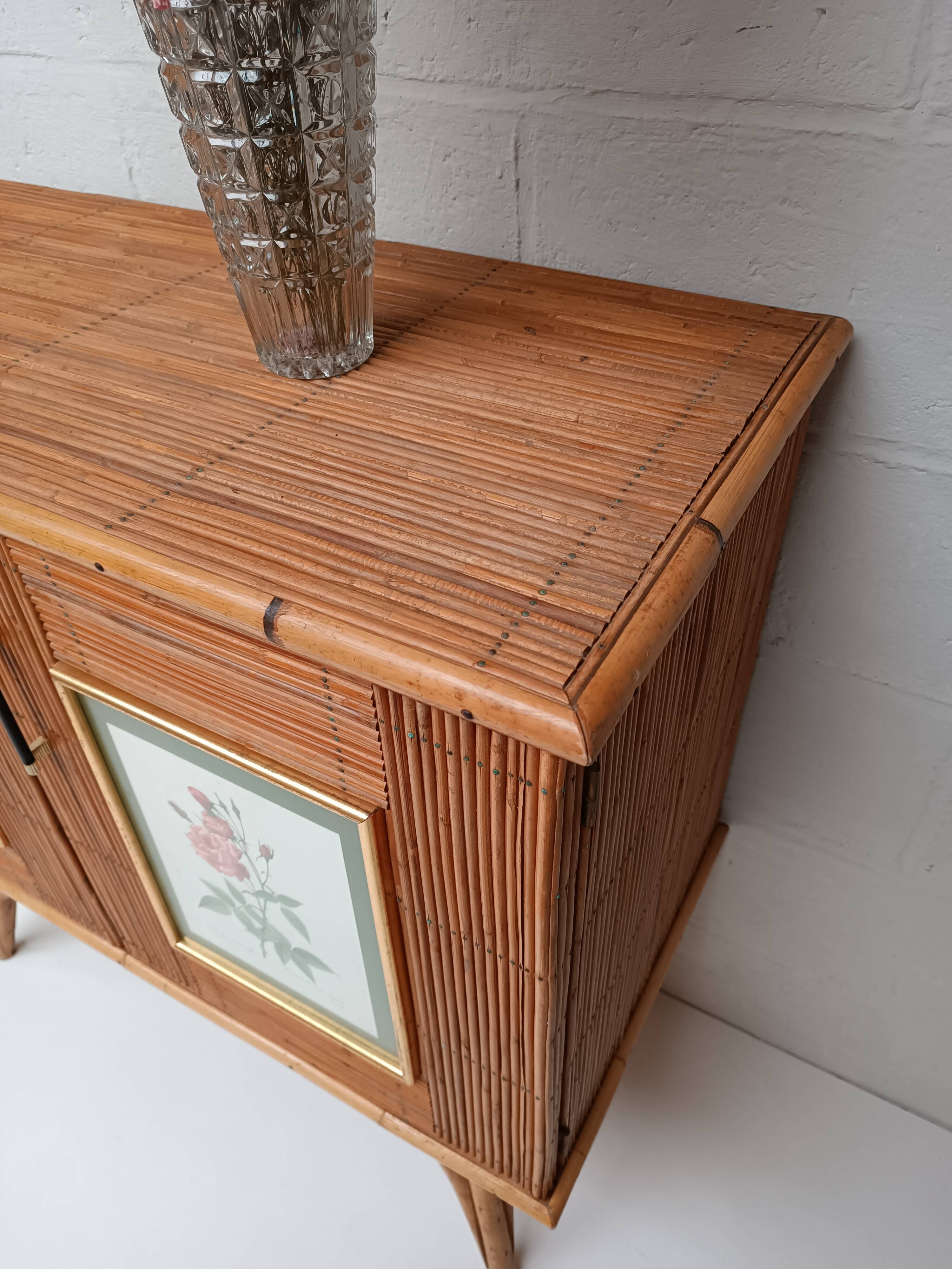 Buffet bambou refendu et rotin années 50/60