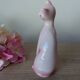 Romantic long-necked cat figurine in pink ceramic, Cat Statuette 1970
