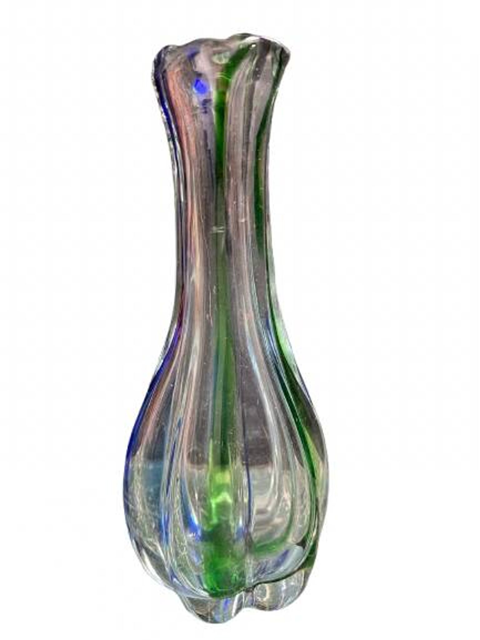 Pair of gourd-shaped glass vases with swirling decoration