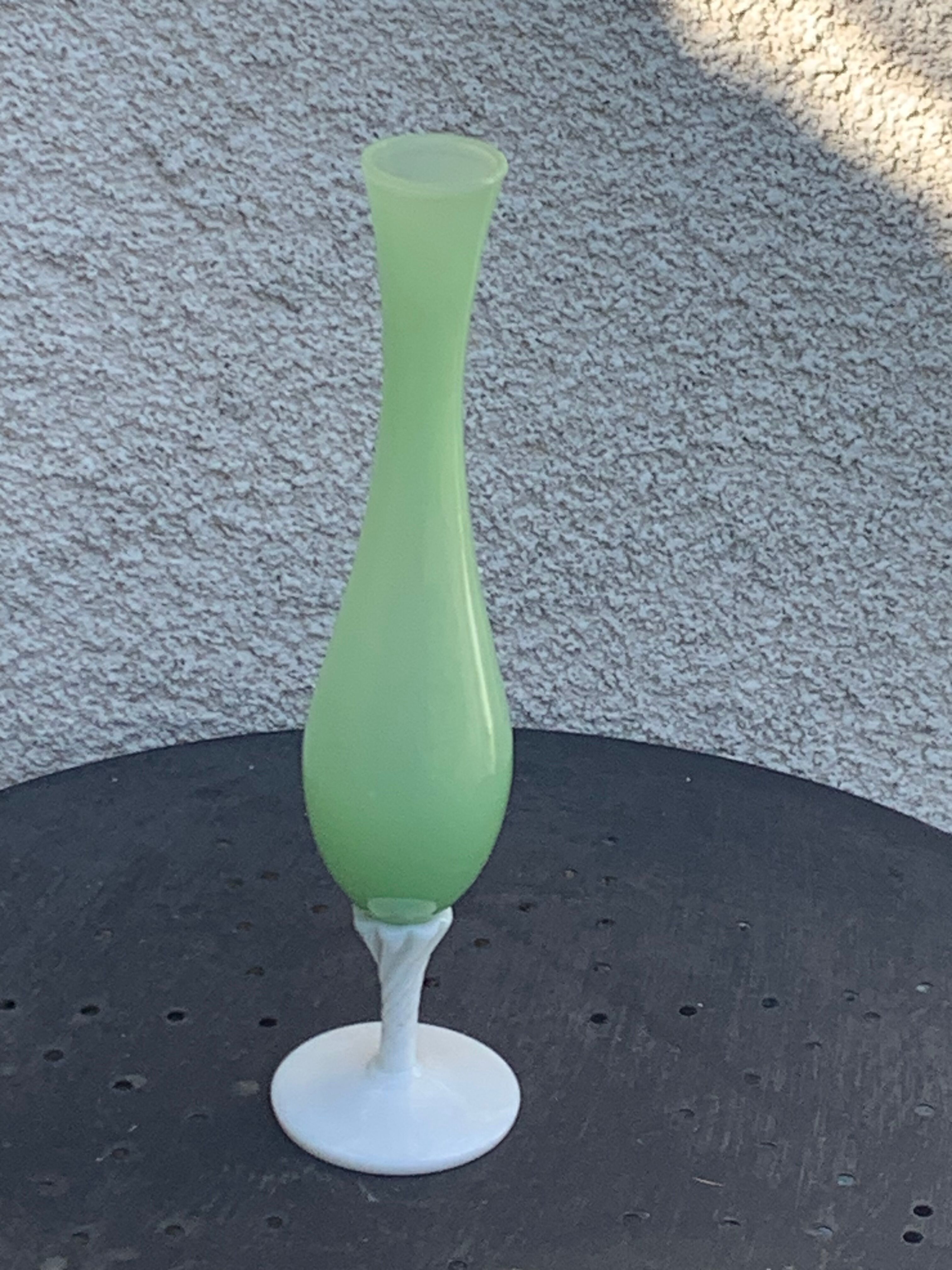 Vintage green and white opaline soliflore vase