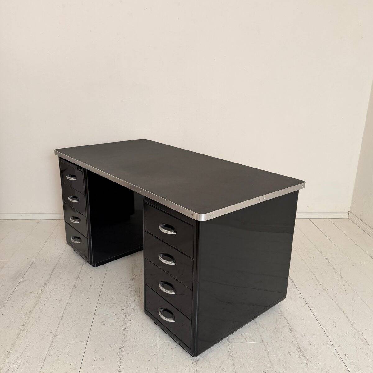 German Bauhaus Writing Desk in Black Lacquered Metal, 1925