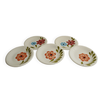 5 dessert plates Primula - Italy - flower motifs