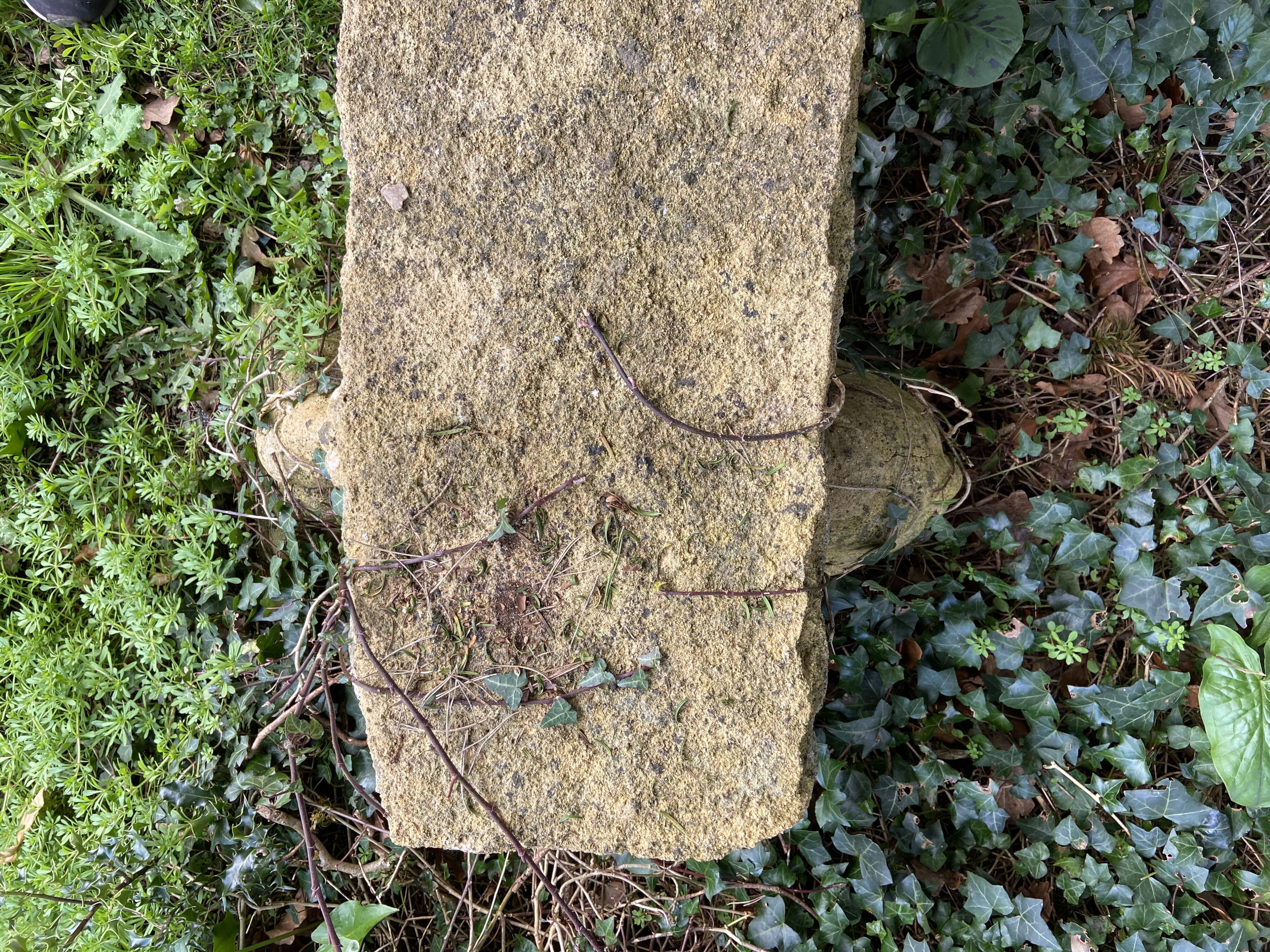 Antinque hamstone bench with lion support