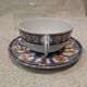 Tasse et sous tasse à dejeuner 35cl porcelaine Christofle ginkgo bleu