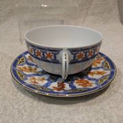Christofle blue ginkgo porcelain breakfast cup and saucer, 35cl