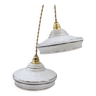 Pair of art deco pendant lights in white Clichy glass