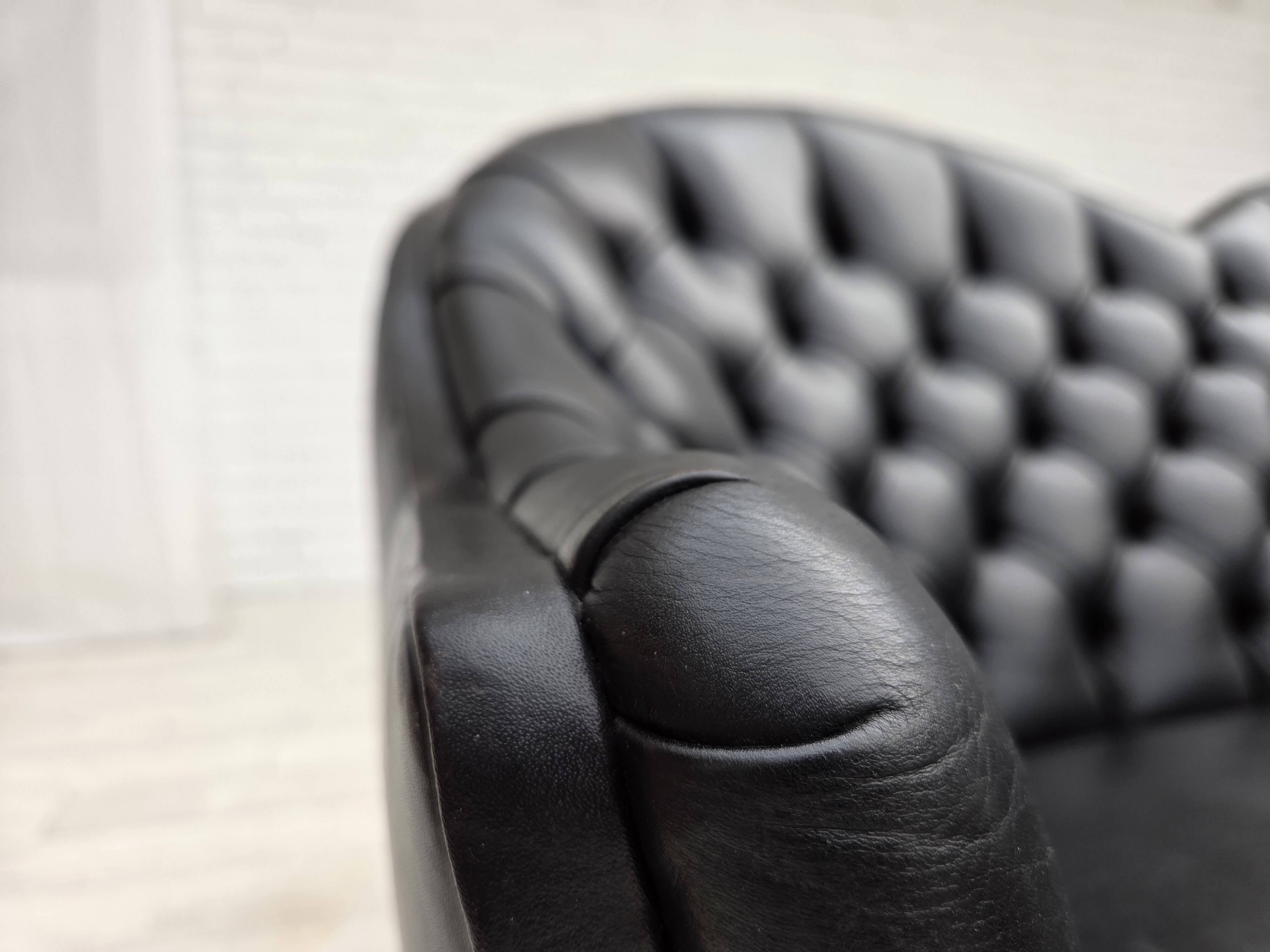 1960s, Scandinavian sofa in black furniture leather.