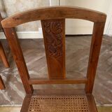 Set of 6 old chairs in carved wood and cane