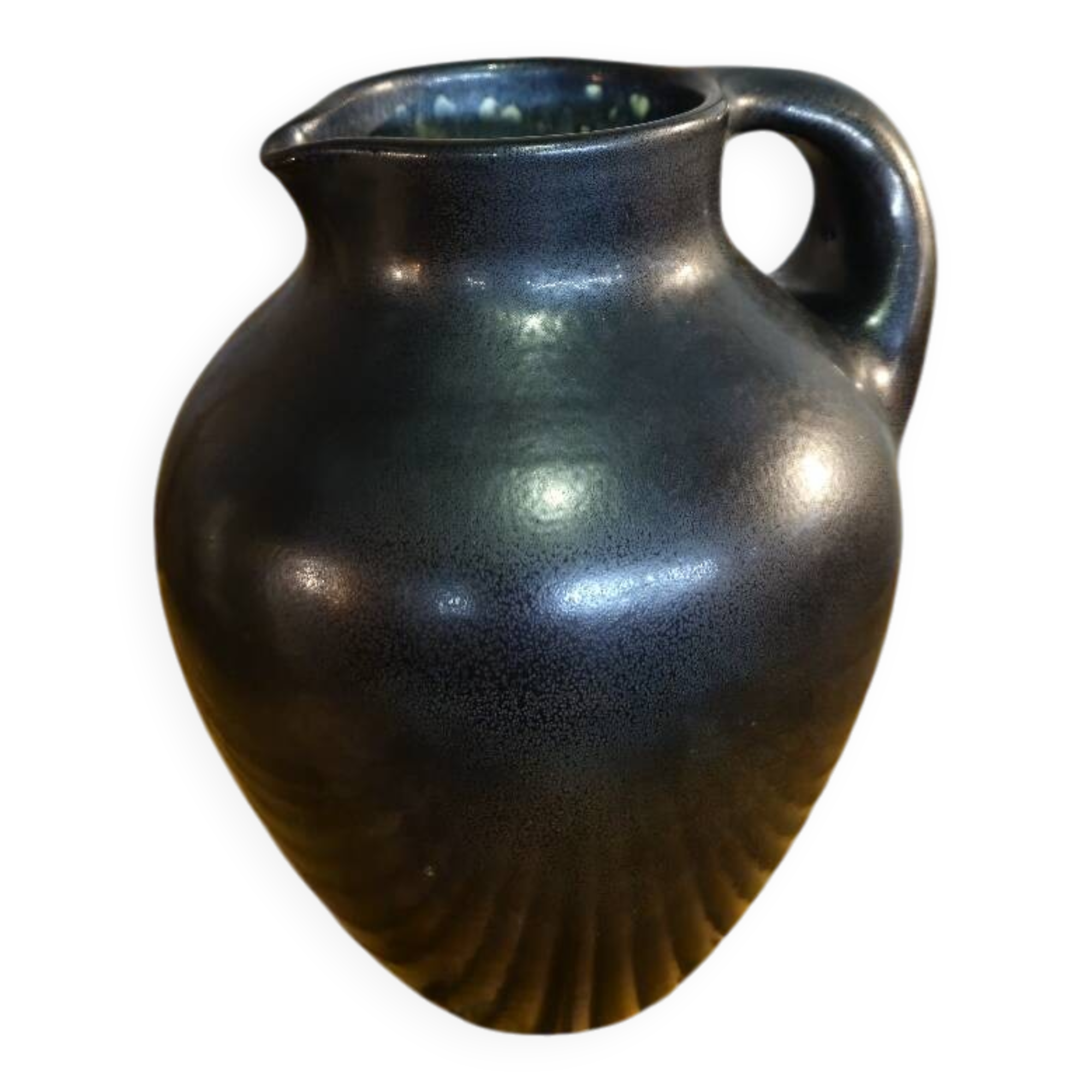 Black Enameled Ceramic Pitcher Signed MADOURA