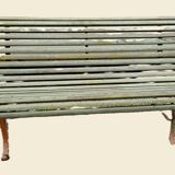 Antique Garden Bench with Wooden Slats and Iron Legs