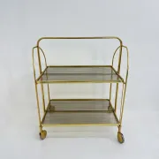 Mid-century modern folding bar cart in brass and ribbed acrylic glass, 1970s