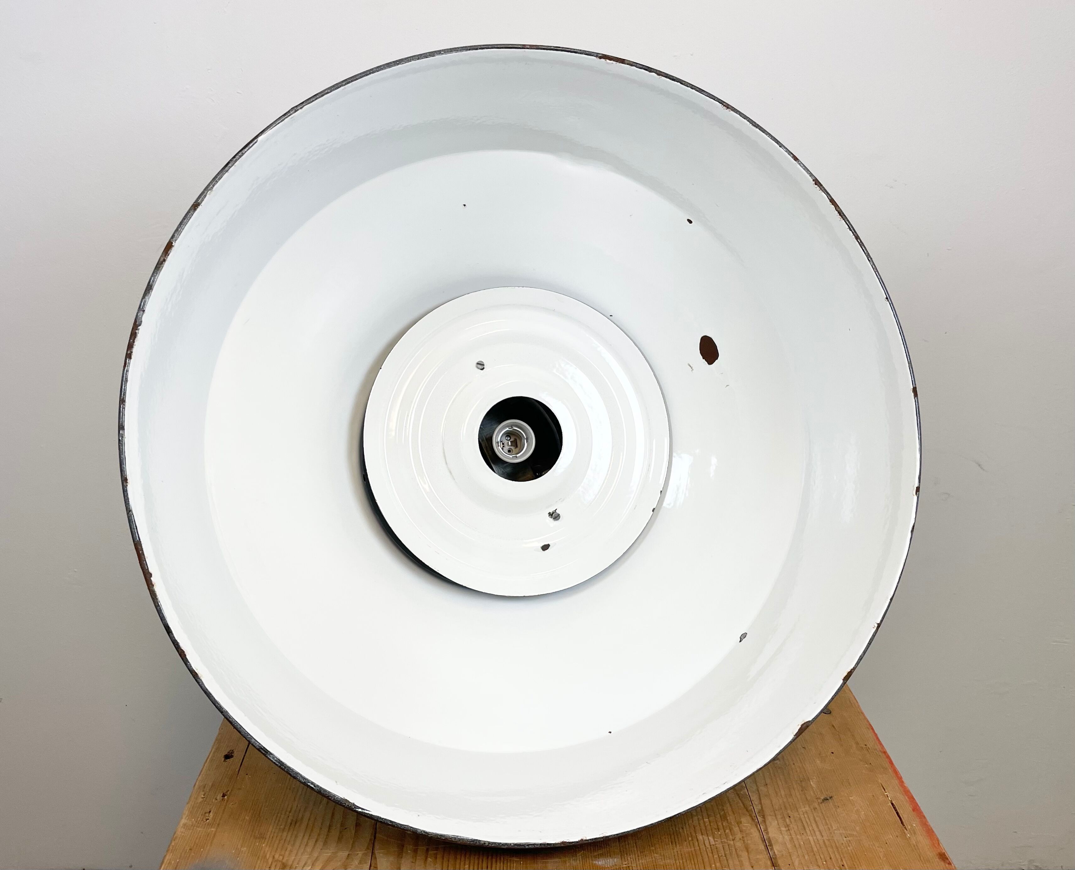 Large Grey Enamel Industrial Factory Lamp from Elektrosvit, 1960s