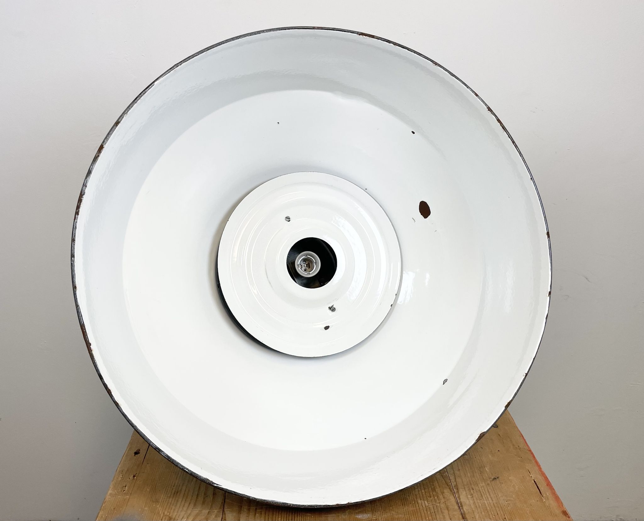Large Grey Enamel Industrial Factory Lamp from Elektrosvit, 1960s